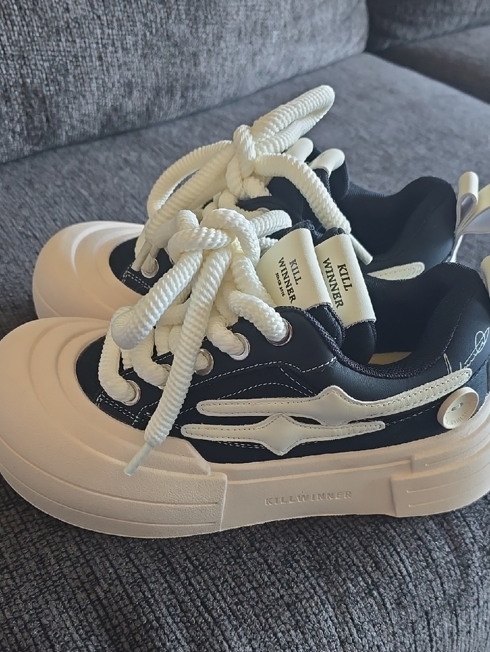 Kids Black & White Chunky Lace-Up Sneakers